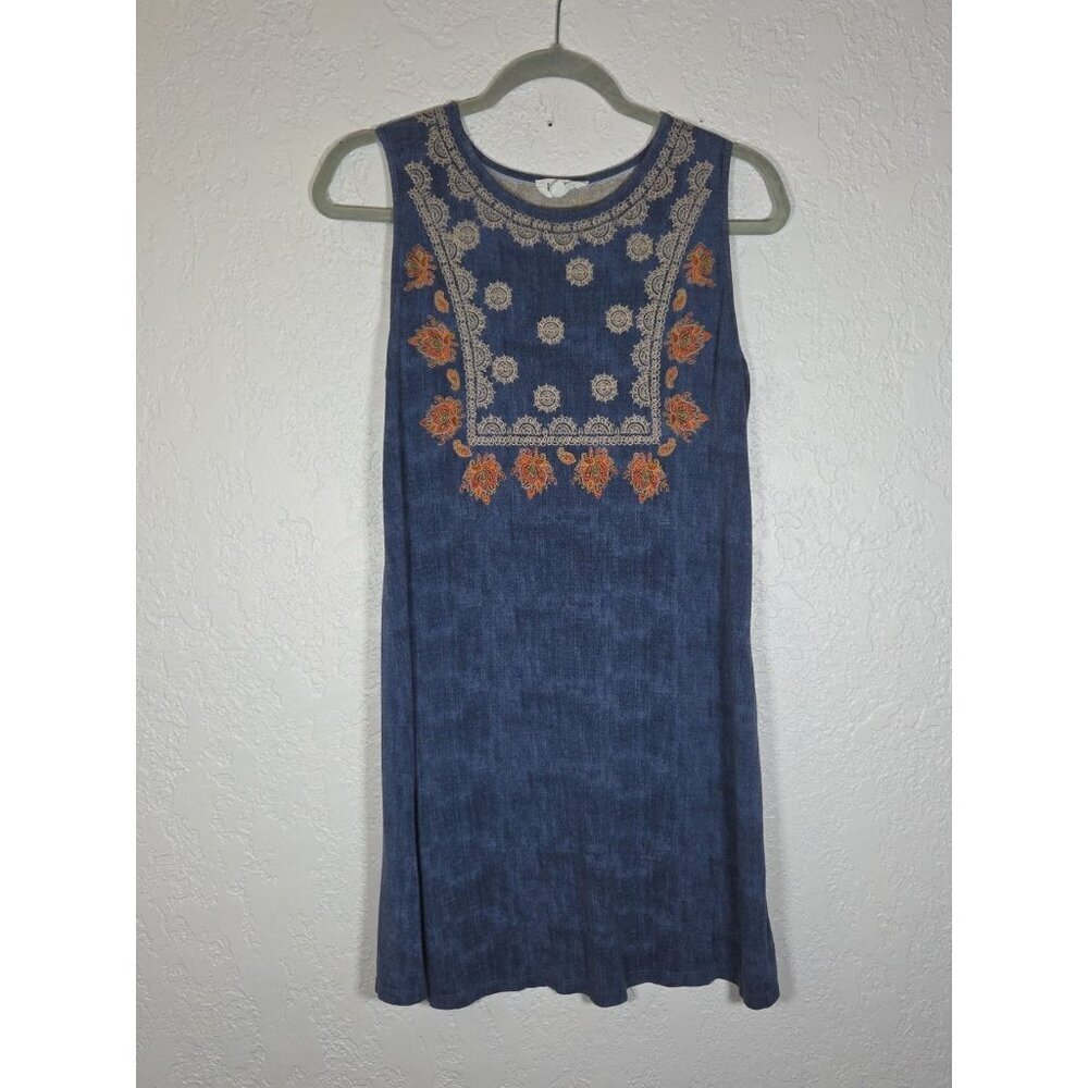 THML Womens Blue Sleeveless Embroidery Dress Size Medium